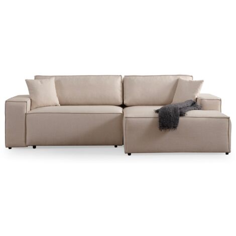 Canapé d'angle moderne convertible avec rangement Morea 260cm angle droit-Beige clair-angle droit (1/5)