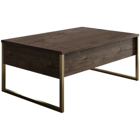Table basse 2 tiroirs mélaminé gris et blanc Sed 110cm-Marron/Doré (1/5)
