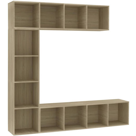 Jeu de bibliothèque-meuble TV 3 pcs Chêne sonoma 180x30x180 (1/5)