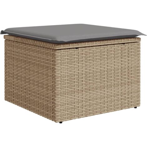 Tabouret de jardin avec coussin beige 55x55x37 résine tressée (1/5)