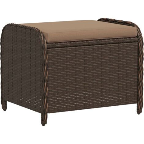 Tabouret de jardin avec coussin brun 58x46x46 résine tressée (1/5)