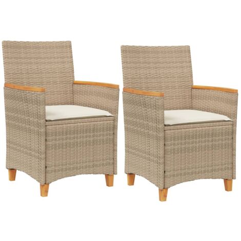 Chaises de jardin coussins lot de 2 beige résine tressée bois (1/5)