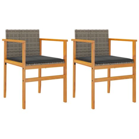 Chaises de jardin coussins lot de 2 gris résine tressée et bois (1/5)