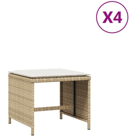 Tabourets de jardin avec coussins 4 pcs beige 41x41x36 rotin (1/5)