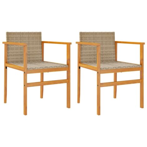Chaises de jardin coussins lot de 2 beige résine tressée bois (1/5)