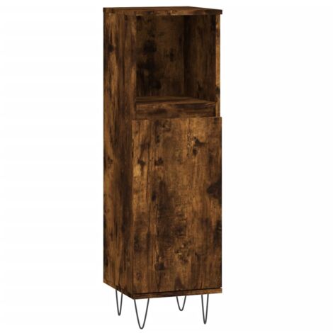Armoire de bain chêne fumé 30x30x100 bois d'ingénierie (1/5)
