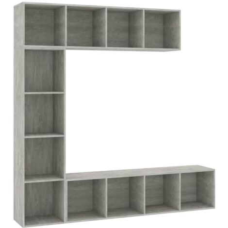 Jeu de bibliothèque-meuble TV 3 pcs Gris béton 180x30x180 (1/5)