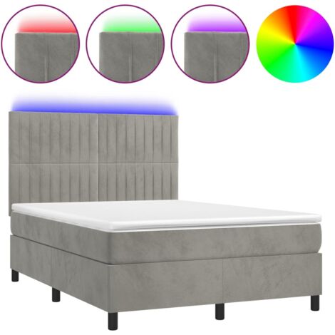 Lit à sommier tapissier matelas et LED Gris clair 140x190 Velours (1/5)