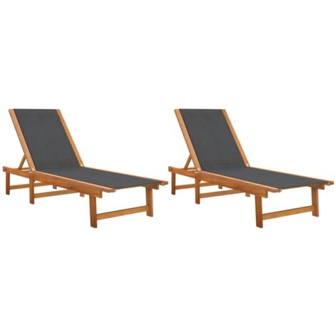 Chaises longues 2 pcs noir bois d'acacia solide et textilène (1/5)
