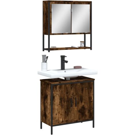 Ensemble de meubles de salle de bain 2 pcs Chêne fumé (1/5)