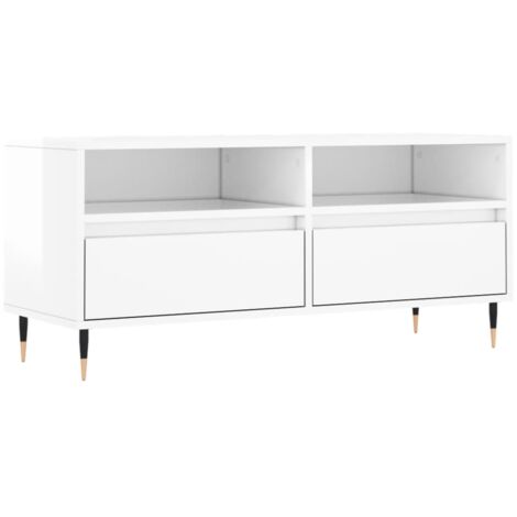 Meuble TV blanc brillant 100x34,5x44,5 bois d'ingénierie (1/5)