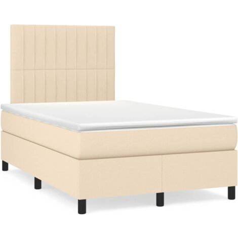 Sommier à lattes de lit matelas et LED crème 120x190 tissu (1/5)