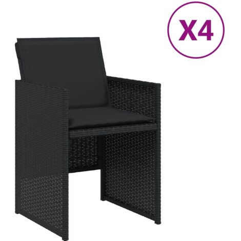 Chaises de jardin lot de 4 avec coussins noir résine tressée (1/5)