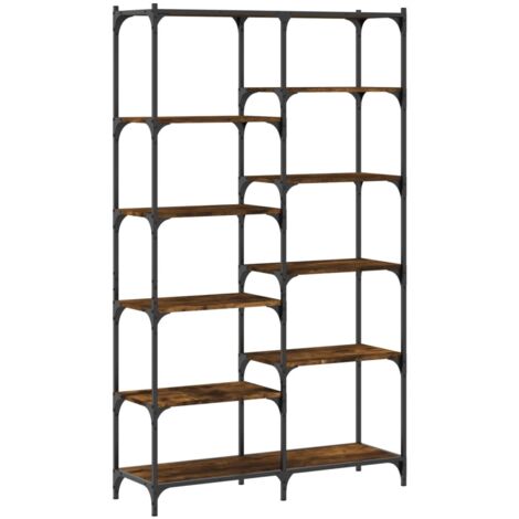 Bibliothèque chêne fumé 100x32x170 bois d'ingénierie et fer (1/5)