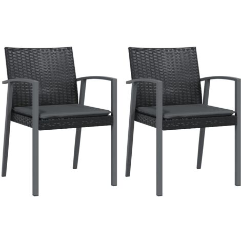 Chaises de jardin et coussins lot de 2 noir 56,5x57x83 rotin (1/5)