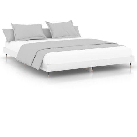 Cadre de lit blanc brillant 200x200 bois d'ingénierie (1/5)