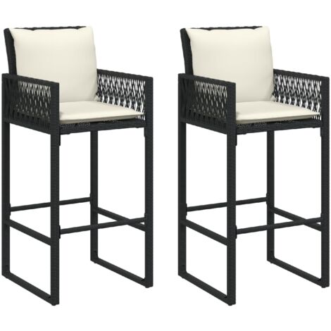 Tabourets de bar jardin coussins lot de 2 noir résine tressée (1/5)