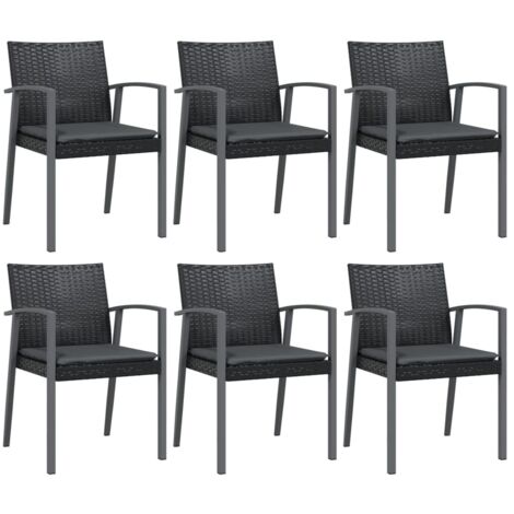 Chaises de jardin et coussins lot de 6 noir 56,5x57x83 rotin (1/5)