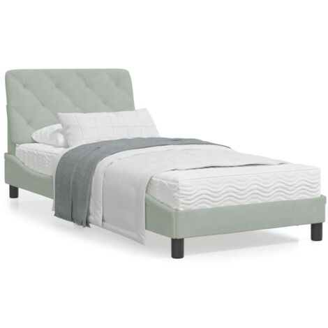 Cadre de lit avec tête de lit Gris clair 90x190 Velours (1/5)