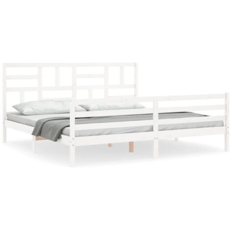 Cadre de lit avec tête de lit blanc 200x200 bois massif (1/5)
