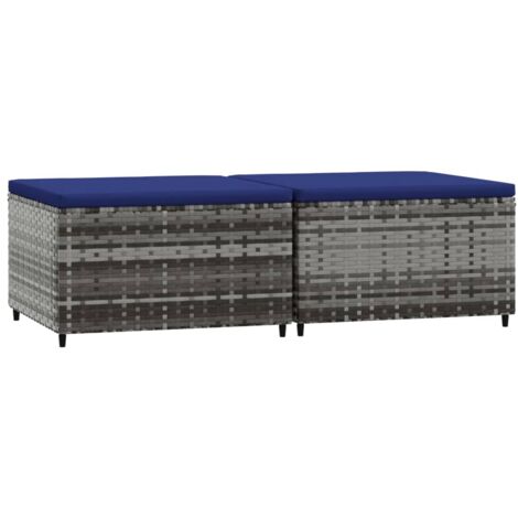 Repose-pieds de jardin et coussins 2 pcs gris résine tressée (1/5)