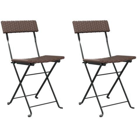 Chaises de bistrot pliantes 2pcs Marron Résine tressée et acier (1/5)