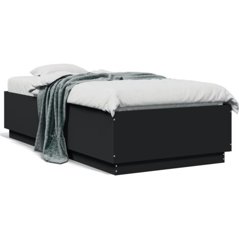 Cadre de lit avec lumières LED noir 90x190 bois d’ingénierie (1/5)