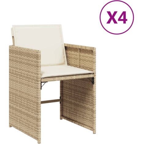 Chaises de jardin avec coussins lot de 4 beige résine tressée (1/5)