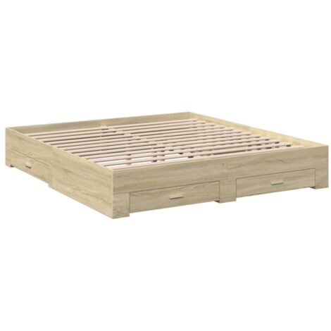 Cadre de lit à tiroirs chêne sonoma 180x200 bois d'ingénierie