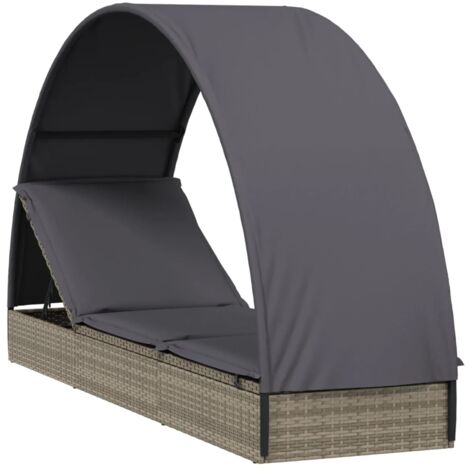 Chaise longue avec toit rond gris 211x57x140 résine tressée (1/5)