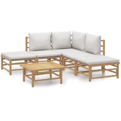 Salon de jardin 6 pcs avec coussins gris clair bambou (1/5)
