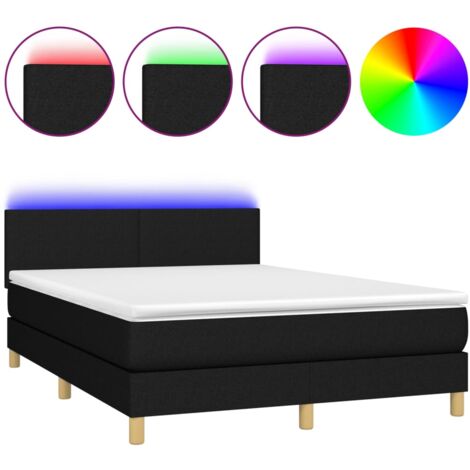 Sommier à lattes de lit avec matelas LED Noir 140x190 Tissu (1/5)