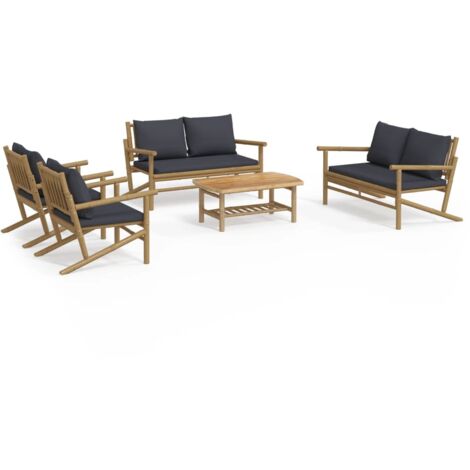 Salon de jardin 5 pcs avec coussins gris foncé bambou (1/5)