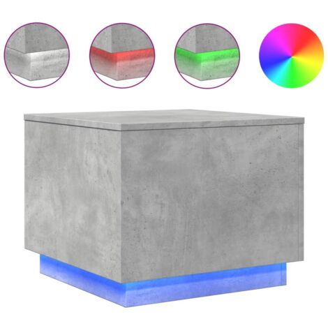 Table basse avec lumières LED gris béton 50x50x40 (1/5)