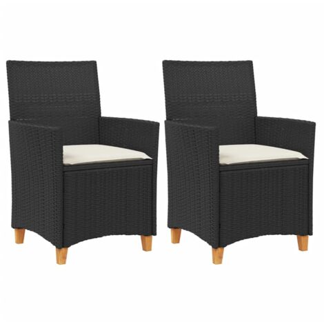 Chaises de jardin coussins lot de 2 noir résine tressée et bois (1/5)