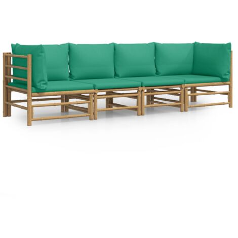 Salon de jardin 4 pcs avec coussins vert bambou (1/5)