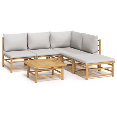 Salon de jardin 6 pcs avec coussins gris clair bambou (1/5)