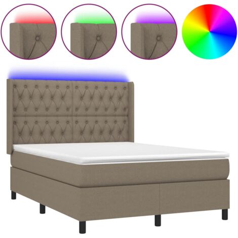 Sommier à lattes de lit matelas et LED Taupe 140x190 Tissu (1/5)