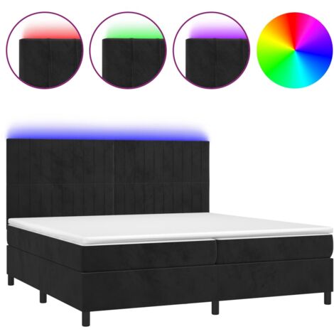 Sommier à lattes de lit matelas et LED Noir 200x200 Velours (1/5)