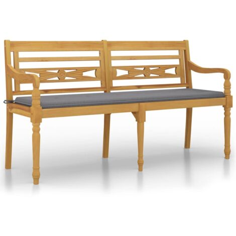 Banc Batavia avec coussin gris 150cm Bois de teck massif (1/5)