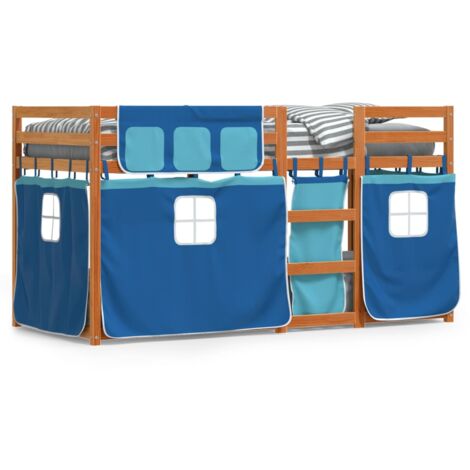 Lit superposé avec rideaux bleu 90x190 bois pin massif (1/5)