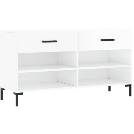 Banc à chaussures blanc brillant 102x35x55 bois d'ingénierie (1/5)