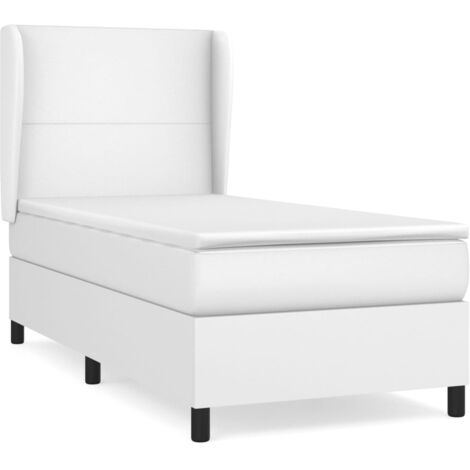 Sommier à lattes de lit avec matelas Blanc 90x190 Similicuir (1/5)