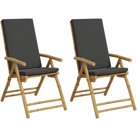 Chaises de bistro pliantes lot de 2 coussins gris foncé bambou (1/5)