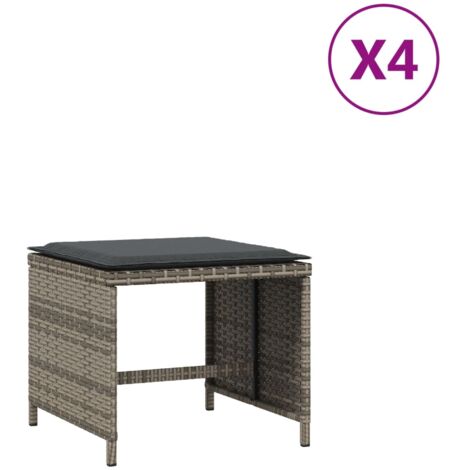 Tabourets de jardin avec coussins 4 pcs gris 41x41x36 rotin (1/5)