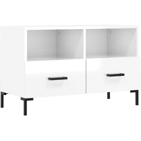 Meuble TV Blanc brillant 80x36x50 Bois d'ingénierie (1/5)