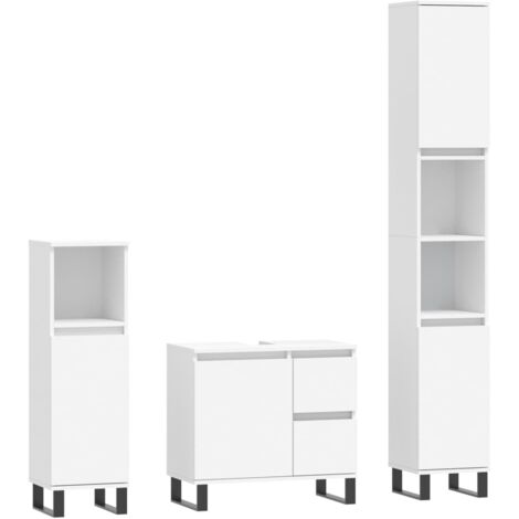 Ensemble de meubles salle de bain 3 pcs blanc bois d'ingénierie (1/5)