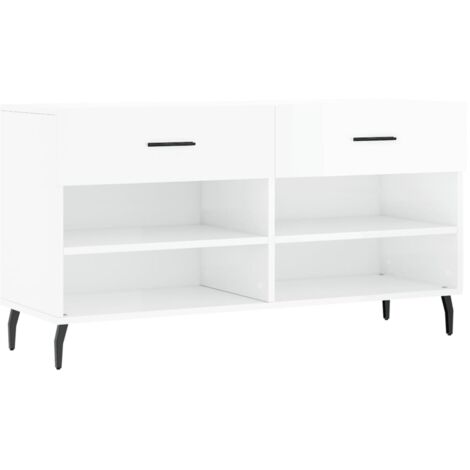 Banc à chaussures blanc brillant 102x35x55 bois d'ingénierie (1/5)