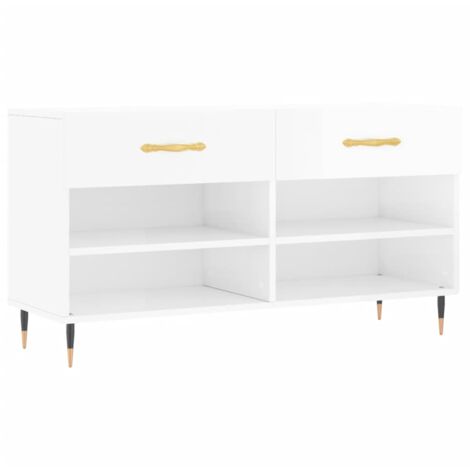 Banc à chaussures blanc brillant 102x35x55 bois d'ingénierie (1/5)