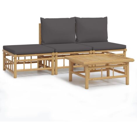 Salon de jardin 4 pcs avec coussins gris foncé bambou (1/5)